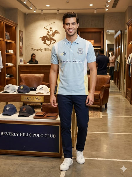 Men's Premium Colorblock Polo T-Shirt – Sky Blue Casual Fit