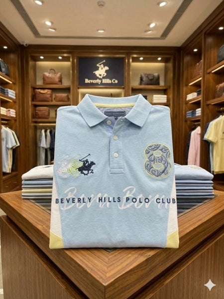 Men's Premium Colorblock Polo T-Shirt – Sky Blue Casual Fit