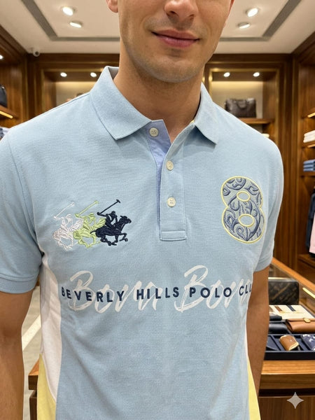 Men's Premium Colorblock Polo T-Shirt – Sky Blue Casual Fit