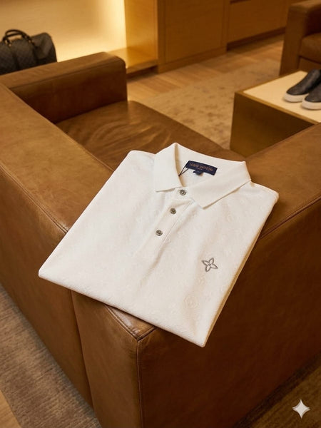 Men's Premium White Monogram Polo T-Shirt Luxury  Smart Casual Wear