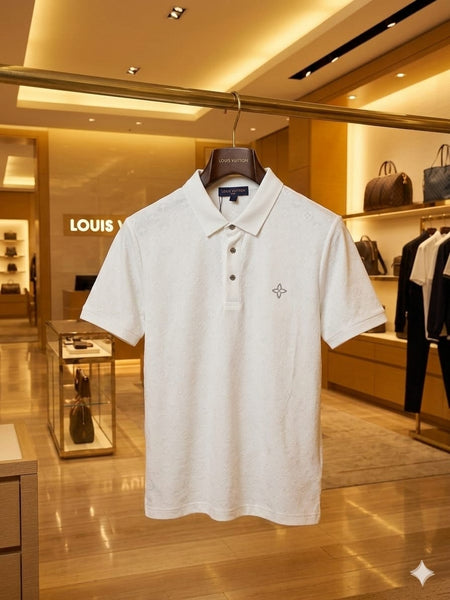 Men's Premium White Monogram Polo T-Shirt Luxury  Smart Casual Wear