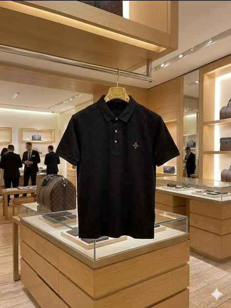 Premium Black Monogram Polo T-Shirt For Men