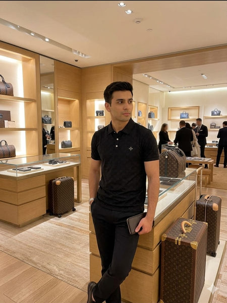 Premium Black Monogram Polo T-Shirt For Men