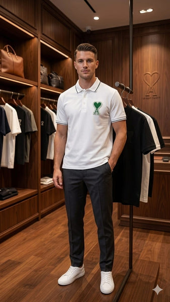 Men's White Logo Polo T-Shirt With Contrast Tipping Premium  Smart Casual Wear