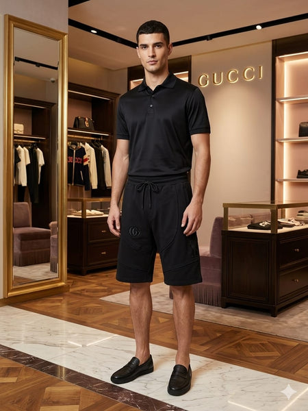 Men's Premium Black Casual Shorts With Initial Brand Logo
