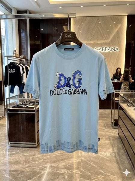 Branded Graphic Logo T-Shirt  Premium Sky Blue Casual Tee For Men