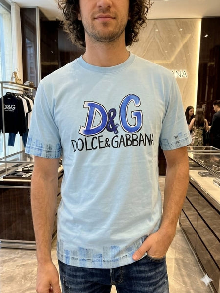 Branded Graphic Logo T-Shirt  Premium Sky Blue Casual Tee For Men