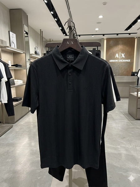 Luxury A|X Ribbed Polo T-Shirt Premium Black Smart Casual Wear