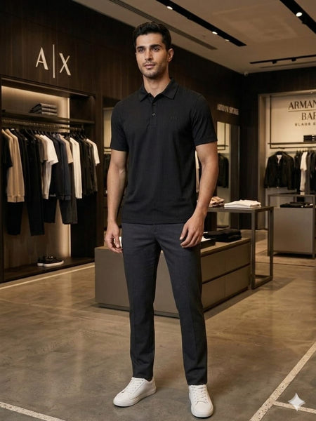 Luxury A|X Ribbed Polo T-Shirt Premium Black Smart Casual Wear