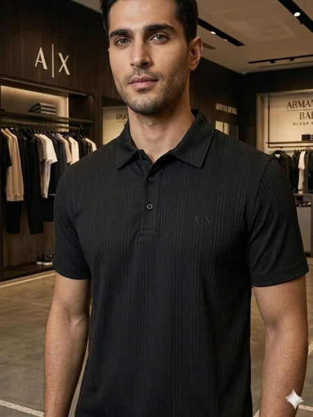 Luxury A|X Ribbed Polo T-Shirt Premium Black Smart Casual Wear