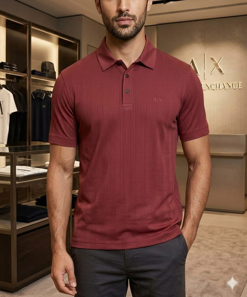 Premium Textured Polo Shirt Elegant Maroon Casual Fit