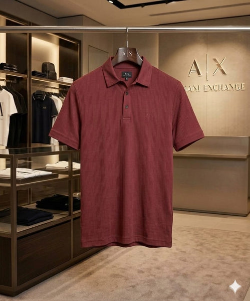 Premium Textured Polo Shirt Elegant Maroon Casual Fit