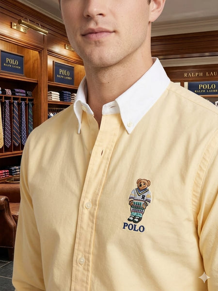Premium Bear Logo Shirt  Light Yellow Classic Edition