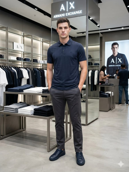 Premium New Edition Textured  Navy Blue Polo T-Shirt  For Men
