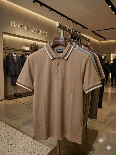 Premium Polo T-Shirt  Sand Beige Edition With Contrast Stripe Detailing.