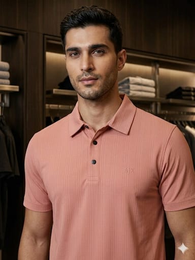 Luxury Textured Polo Shirt Elegant Pink Regular  Fit