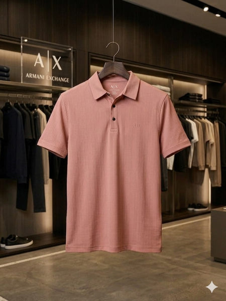 Luxury Textured Polo Shirt Elegant Pink Regular  Fit