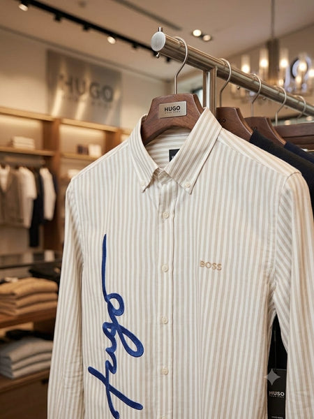 Premium Beige Striped Casual Shirt for Men