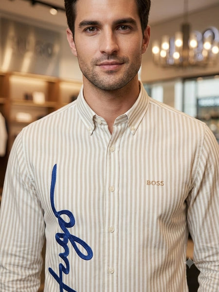 Premium Beige Striped Casual Shirt for Men