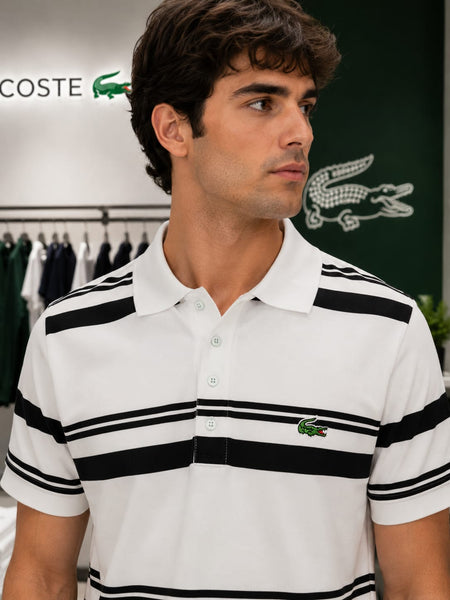 Luxury Classic White & Black Striped Polo T-Shirt