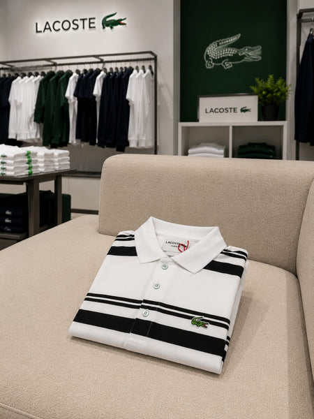 Luxury Classic White & Black Striped Polo T-Shirt