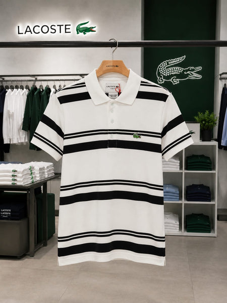 Luxury Classic White & Black Striped Polo T-Shirt