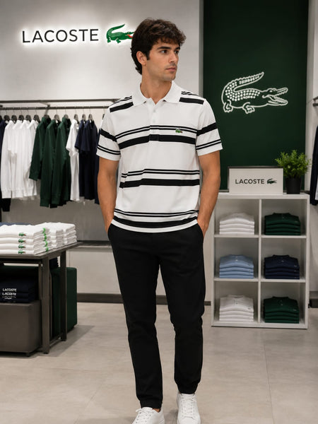 Luxury Classic White & Black Striped Polo T-Shirt