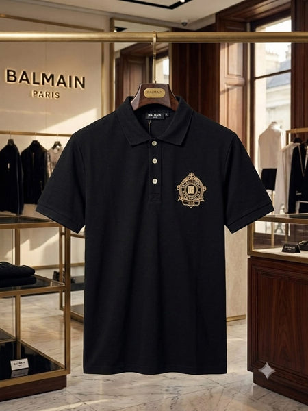 Classic Black Polo T-Shirt with Gold Crest Logo