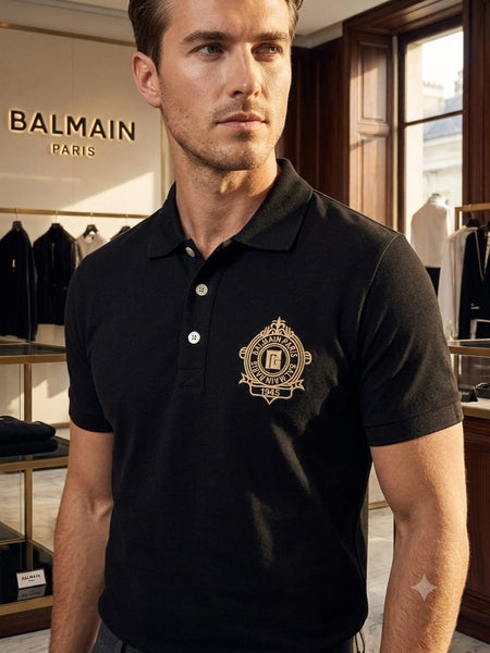 Classic Black Polo T-Shirt with Gold Crest Logo