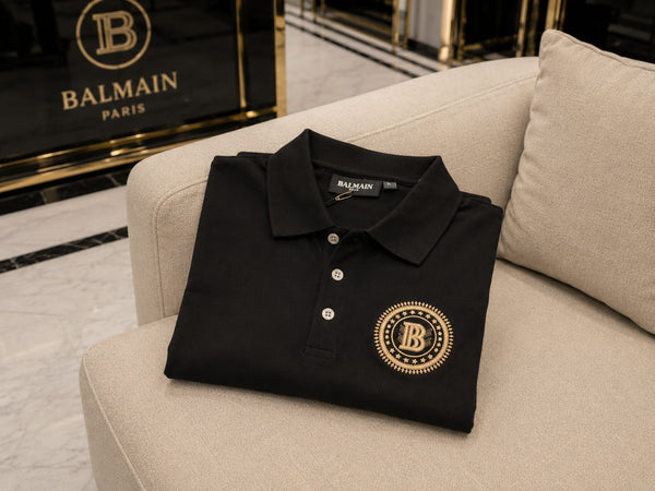 Luxury Black Polo T-Shirt with Signature Crest Embroidery