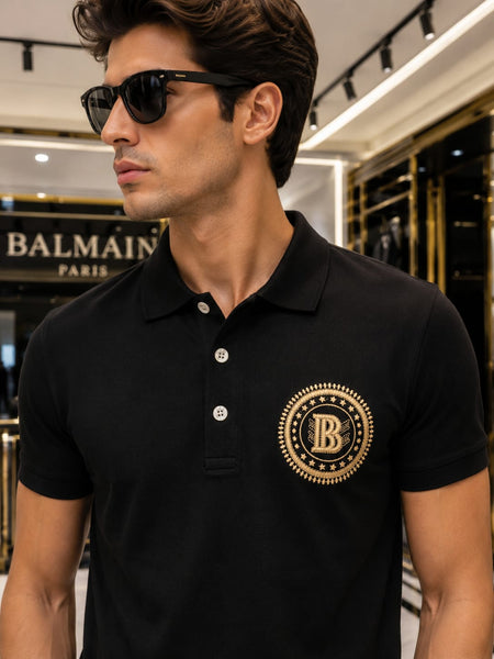 Luxury Black Polo T-Shirt with Signature Crest Embroidery