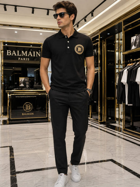 Luxury Black Polo T-Shirt with Signature Crest Embroidery
