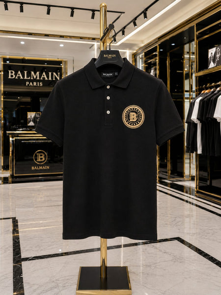 Luxury Black Polo T-Shirt with Signature Crest Embroidery