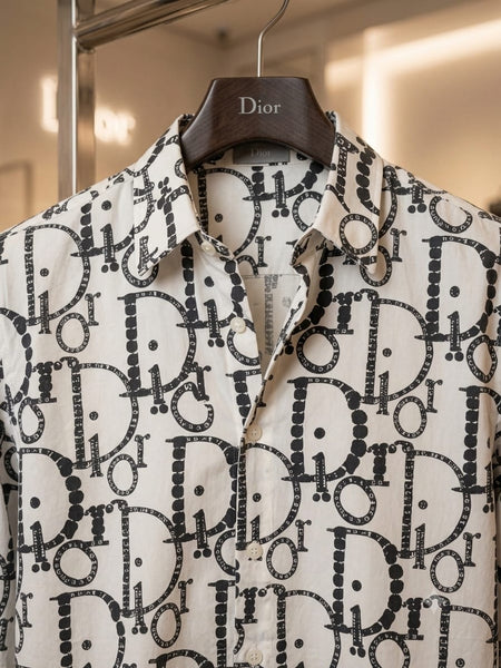 Luxury White Monogram Printed Full Sleeve Shirt – Premium Designer Style