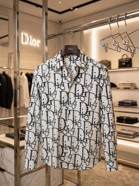 Luxury White Monogram Printed Full Sleeve Shirt – Premium Designer Style