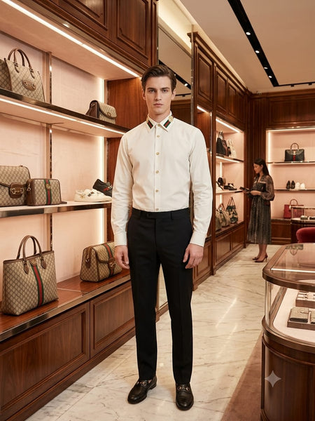 Premium  Formal Shirt with Signature Stripe Collar – Luxury Smart Fit