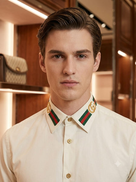 Premium  Formal Shirt with Signature Stripe Collar – Luxury Smart Fit