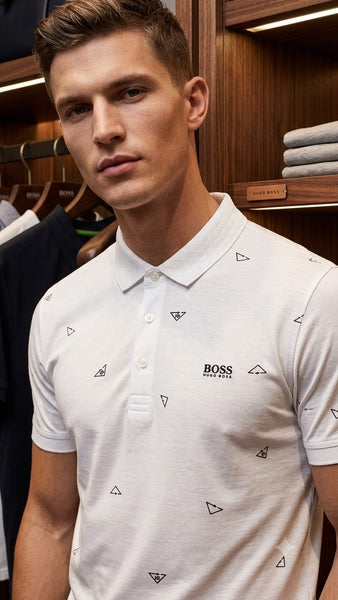 Branded  Premium White All Over Logo Printed Polo T-Shirt