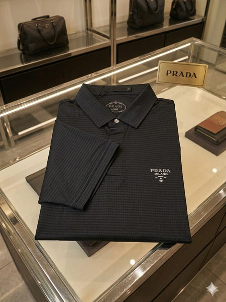 Premium Exclusive Branded Black Textured Polo T-Shirt For Men