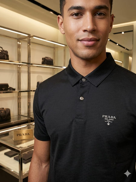Premium Exclusive Branded Black Textured Polo T-Shirt For Men