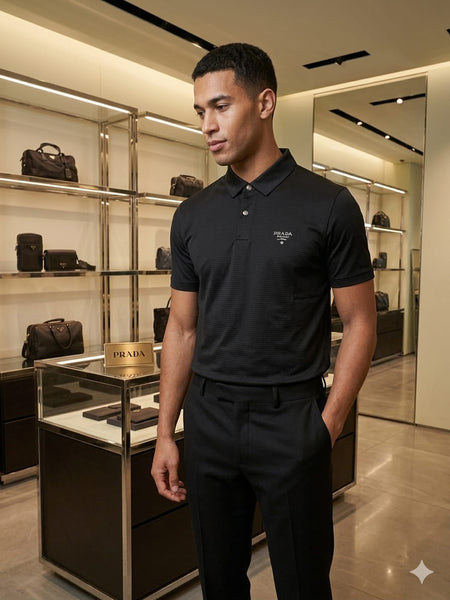 Premium Exclusive Branded Black Textured Polo T-Shirt For Men