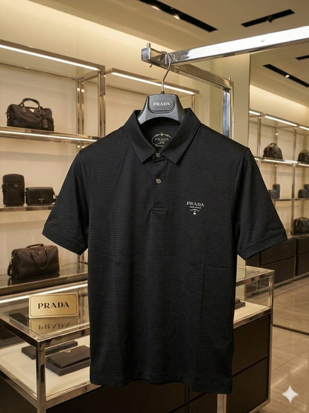 Premium Exclusive Branded Black Textured Polo T-Shirt For Men