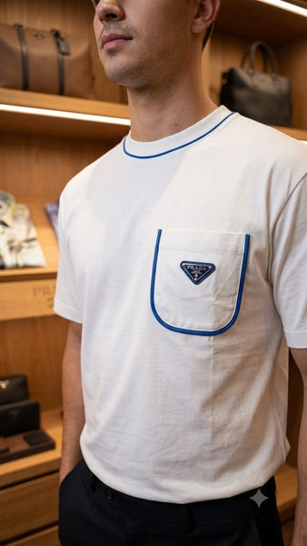 Men’s White Pocket T-Shirt Luxury Crew Neck Drop Shoulder Tee