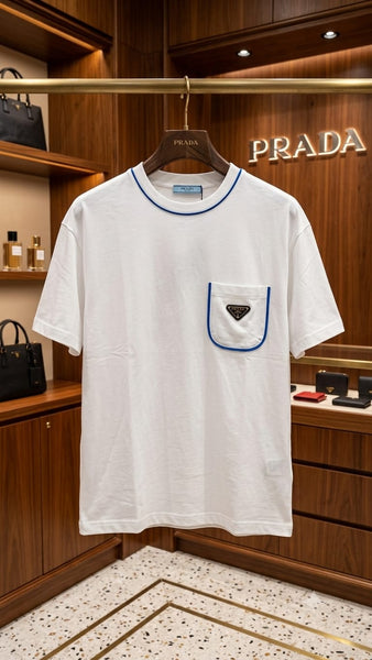 Men’s White Pocket T-Shirt Luxury Crew Neck Drop Shoulder Tee