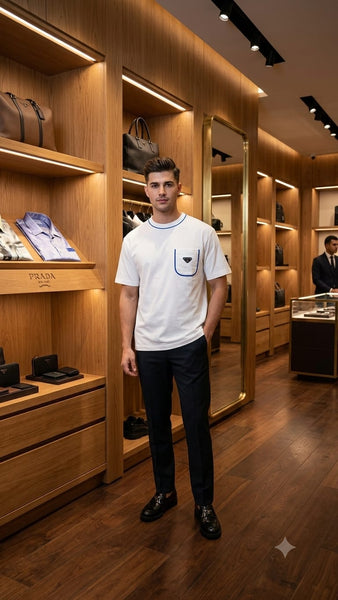 Men’s White Pocket T-Shirt Luxury Crew Neck Drop Shoulder Tee