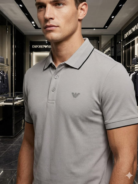 Premium Men’s Solid Grey Polo T-Shirt Classic Collar Smart Casual Luxury Fit