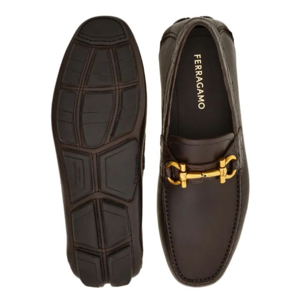 Elegant  Buckle Leather Loafers – Luxury Brown Slip-On Shoes