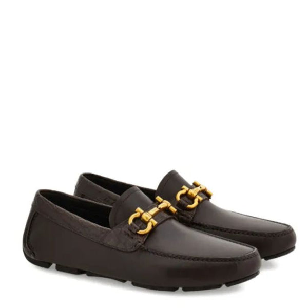 Elegant  Buckle Leather Loafers – Luxury Brown Slip-On Shoes