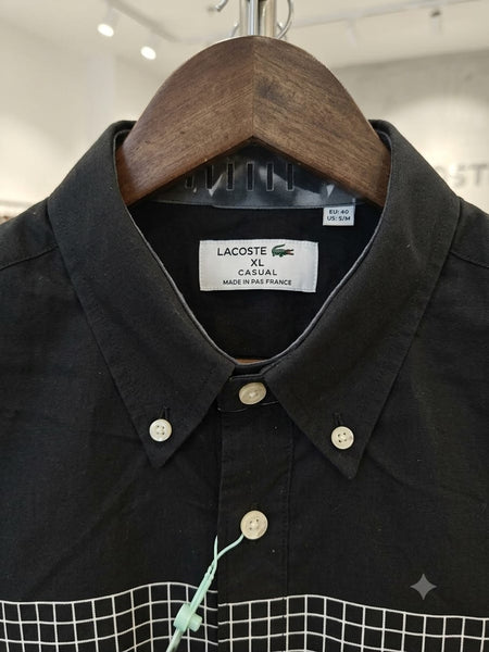Premium Black Button-Down Shirt – Modern Grid Logo Casual Wear