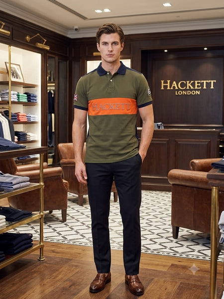 Premium Olive Green Polo T-Shirt – Contrast Stripe Casual Classic Fit